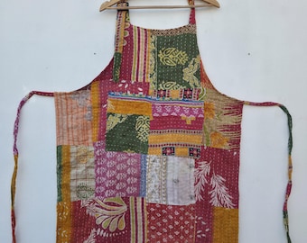 Patchwork Kantha Upcycled Cotton Apron | Colorful Boho Kitchen Wear | Christmas Gift