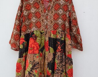 Sukienka Kantha Maxi: Suknia z bawełny z recyklingu w stylu vintage, wykonana ręcznie