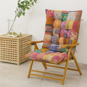 4 cojines de silla vintage Kantha Patchwork: cojín de algodón bohemio con lazos