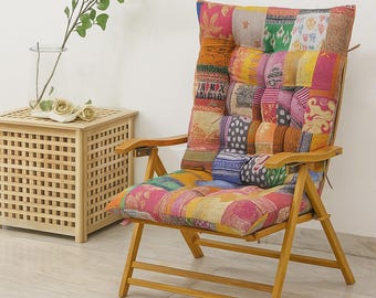 Juego de cojines para silla Kantha: cojín de algodón bohemio con diseño patchwork y lazos, 40 x 40 cm
