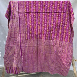 Vintage Kantha Purple Quilt, Handmade Reversible Cotton Quilt, Indian Patchwork Blanket, Boho Bedspread, Queen Throw, Gudri Quilt