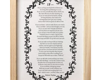 If by Rudyard Kipling Poem, If Poem, If Poster, Poetry Wall Art, Literary Wall Decor, Inspirational Poem, Graduation Gift, Father Son Gift