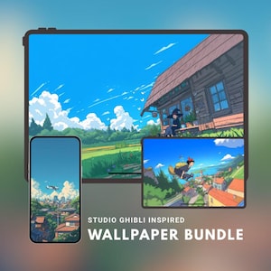 4K Studio Ghibli Wallpaper Bundle for iPad, iPhone, Android, Desktop & MacBook | Cozy Cottage, Witch, City Pack | 8K Digital Backgrounds
