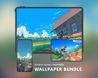 Studio Ghibli Wallpaper Bundle: Gemütliches Landhaus, Stadt & Hexenszenen (Digitaler Download)