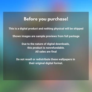 Pode incluir: Aviso de produto digital com o texto "Antes de comprar!" em um fundo gradiente. O texto explica que o produto &eacute; digital, n&atilde;o reembols&aacute;vel e que todas as vendas s&atilde;o finais. Tamb&eacute;m afirma que as imagens s&atilde;o pr&eacute;vias.