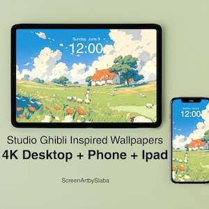 Studio Ghibli  Wallpaper for Ipad, Phone, Desktop & Macbook | Cute Aesthetic Rollinghills Farmhouse Background