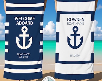 Personalized Nautical Beach Towel,Custom Anchor Pool Towel,Boat Owner Gift,Quick Dry Towel,Coastal Gift,Sailing Gift,Beach House Decor