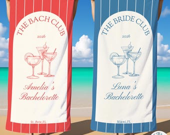 Custom Bachelorette Beach Towel,Bachelorette Party Pool Towel,Bridal Trip Gift,Bride,Bach Club,Bridesmaid Gifts,Coastal Bachelorette