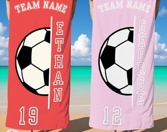Personalized Soccer Team Beach Towel,Custom Name&Number Towel,Custom Team Gift,School Team Gift,Soccer Player Gift,Summer Vacation Gift