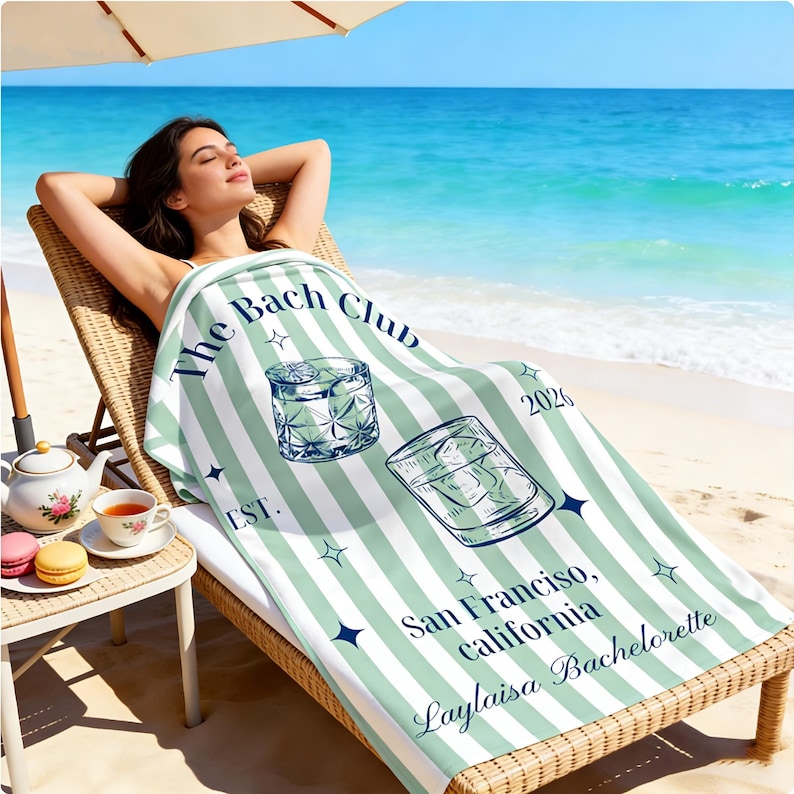 Personalized Bachelorette Beach Towel,Custom Bridesmaid Proposal Gift,Wedding Gift for Bride,Bach Club Towel,Bride Pool Towel image 10
