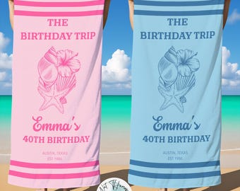 Personalized Birthday Trip Beach Towel,Custom Name Pool Towel,30th 40th 50th Birthday Gift,Quick Dry Towel,Microfiber,Summer Vacation Gift