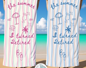 The Summer I Turned Retired Beach Towel,Retirement Gift for Women,Quick Dry Towel,Microfiber,Summer Pool Cruise Vacation for Mom Grandma