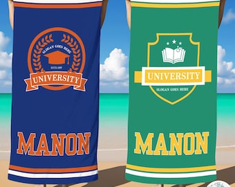Custom University College Logo Towel,Senior Class Beach Towel,Personalized Gift for University Students,Graduation Keepsake,Summer Vacation