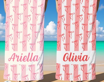 Custom Bow Towels,Friends Stripes Towel Customization,Birthday Beach Towels with Name,Colorful Bride Gifts,Kids Towels,Vacation Pool Towel