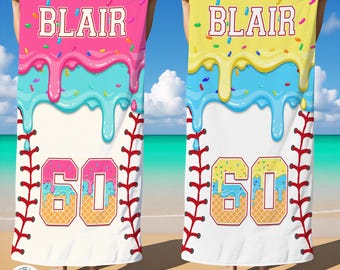 Ice Cream Drip Baseball Beach Towel,Drip Beach Towel,Boy Pool Towel,Baseball Team Gift,Youth Baseball Gift,Baseball Gift For Player Birthday