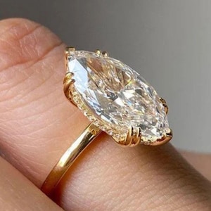 3.5CT Marquise Cut Moissanite Engagement Ring 14K Solid Gold Double Prong Setting Elongated Marquise Promise Ring Wedding Gift For Women