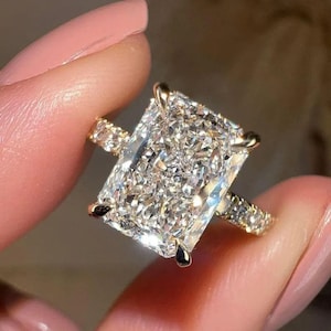 2.50 CT Radiant Cut Moissanite Engagement Ring, 14K/18K Solid Gold, Hidden Halo Solitaire Promise Ring, 4-Prong Ring, Gift For Girlfriend