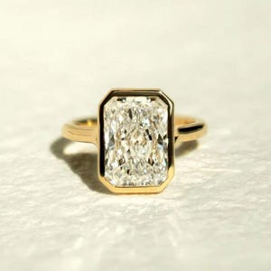 Bezel Set 1.90 Ct Radiant Cut Moissanite Engagement Ring, Crushed Ice Radiant Ring, Bezel Set Radiant Cut 14K Yellow Gold Ring, Propose Ring