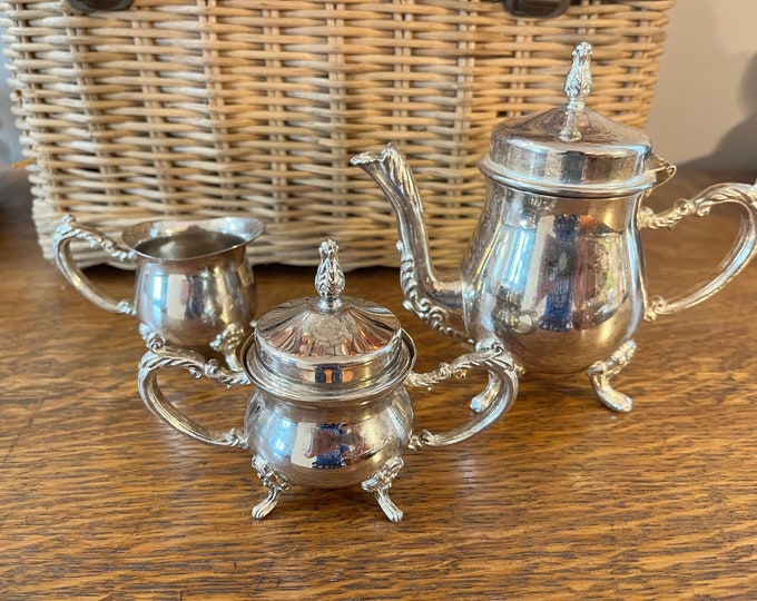 Vintage Silver Plate Miniature Ornate Tea Set Silver Teapot Etsy