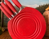 Discontinued Fiesta Knife Set with Wood Scarlet Red Fiesta Plate Shaped Holder 8 Original Knives
