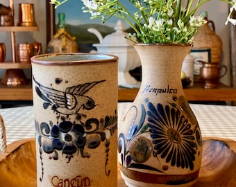 Blue and Beige Mexico Souvenir Vase