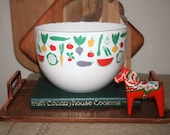 Vintage Finel Large Enamel Bowl Vegetable Design Arabia Finland Fruit and Vegetables