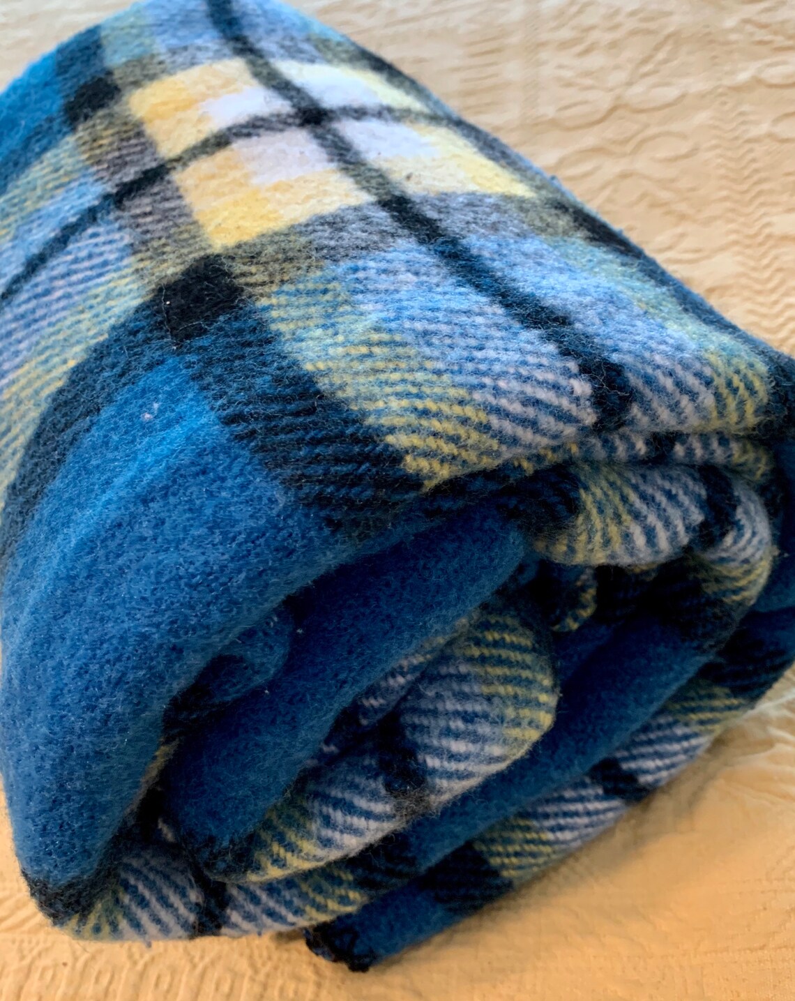 Acrylic Plaid Throw Blue Yellow Black White Easy Care Blanket Etsy