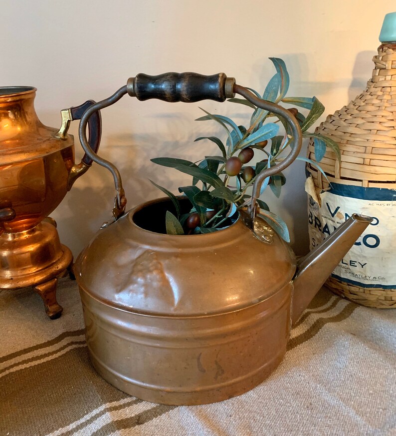 Vintage Large Copper Tea Kettle Planter Copper Kitchen Decor Etsy