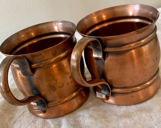 Two Vintage Gregorian Solid Copper Moscow Mule Mugs Original Stickers