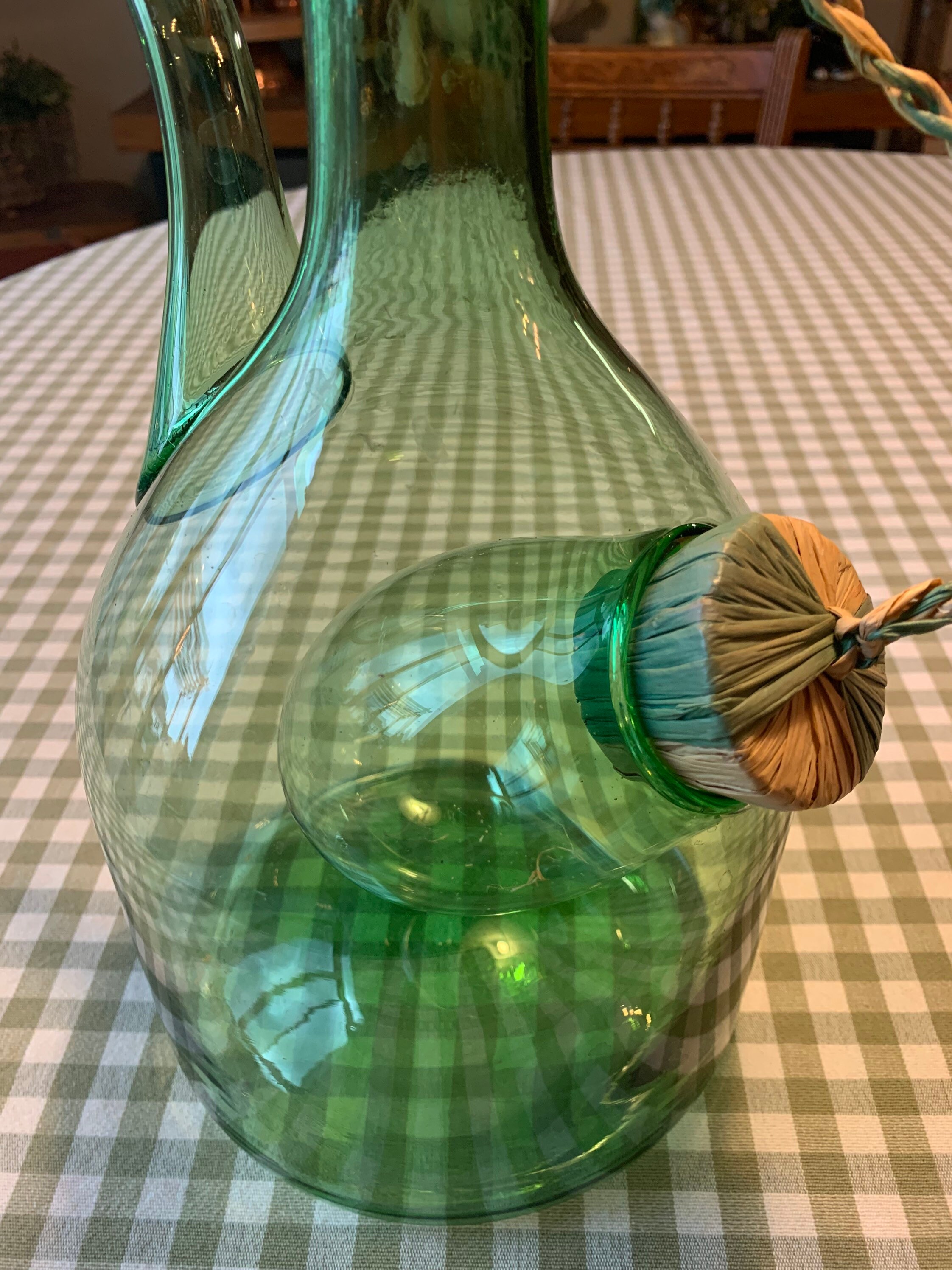 Vintage Green Glass Italian Wine Jug with Stoppers Blown Glass Etsy