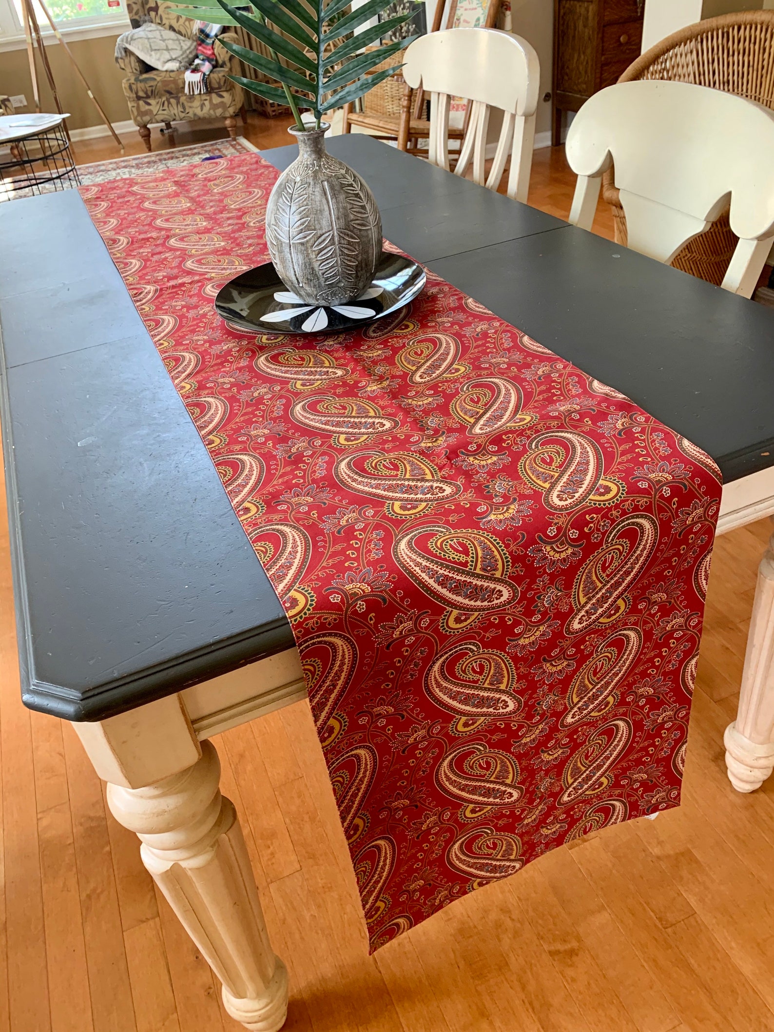 Pottery Barn Caroline Table Runner Paisley Red Gold Cotton in Etsy
