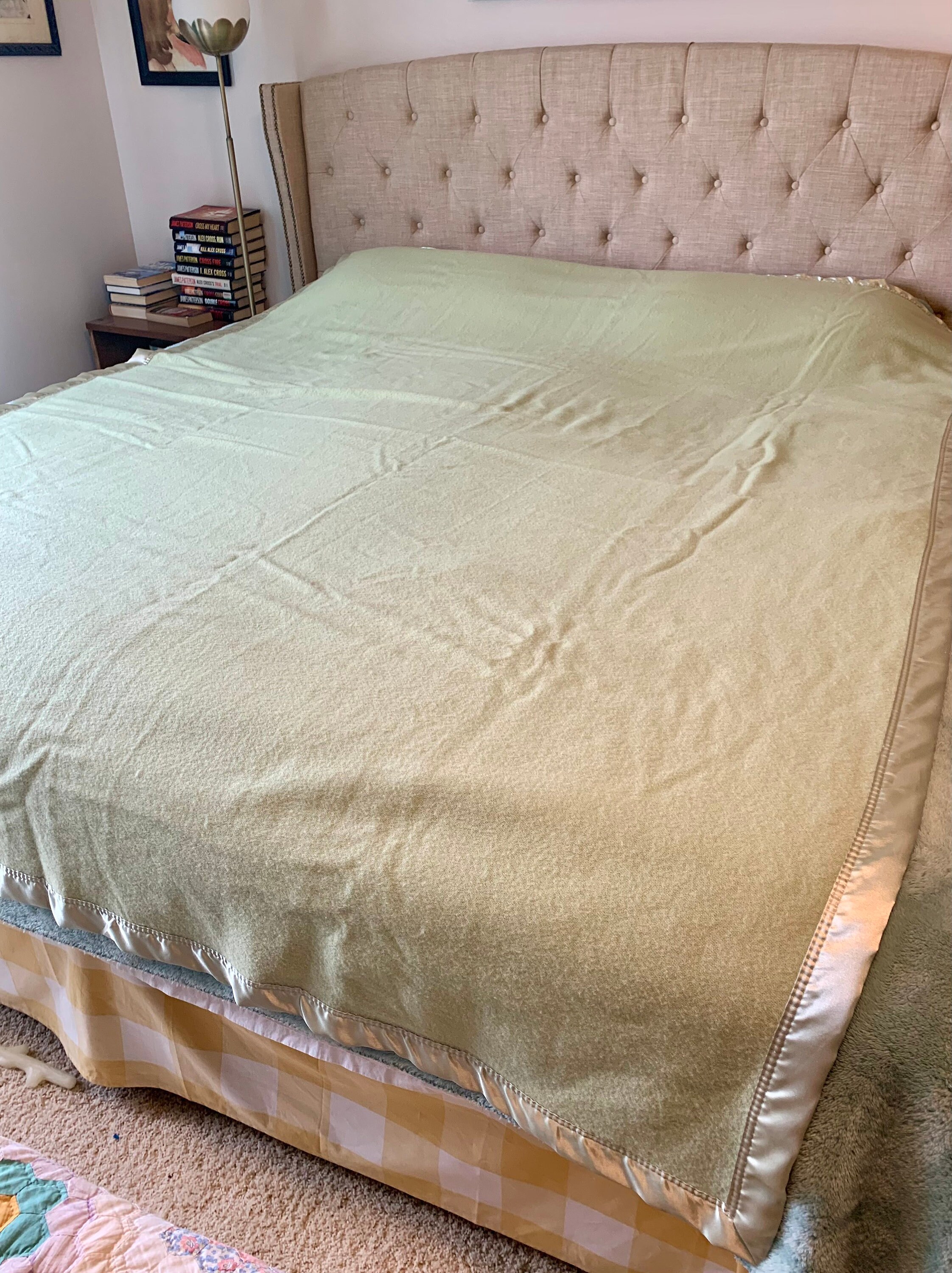 Vintage Twin/full Sage Green Wool Blanket Satin Trim Great Etsy