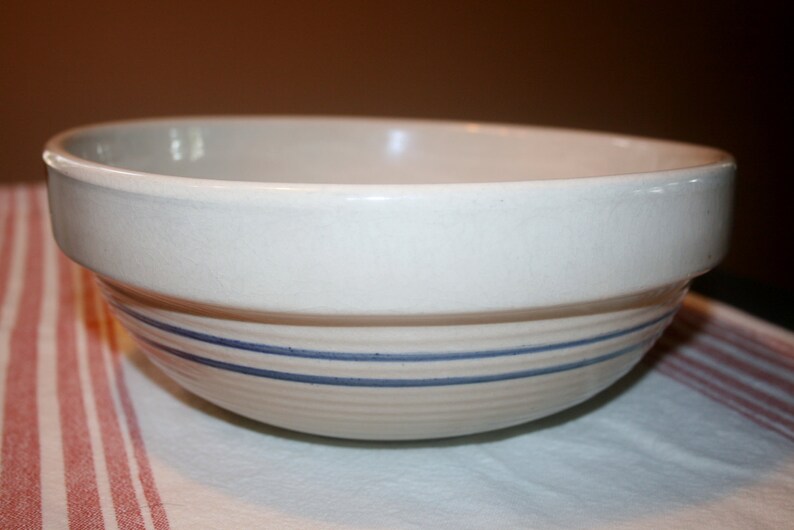 Large Marshall Pottery Mixing Bowl Blue Stripes 11 inches Etsy