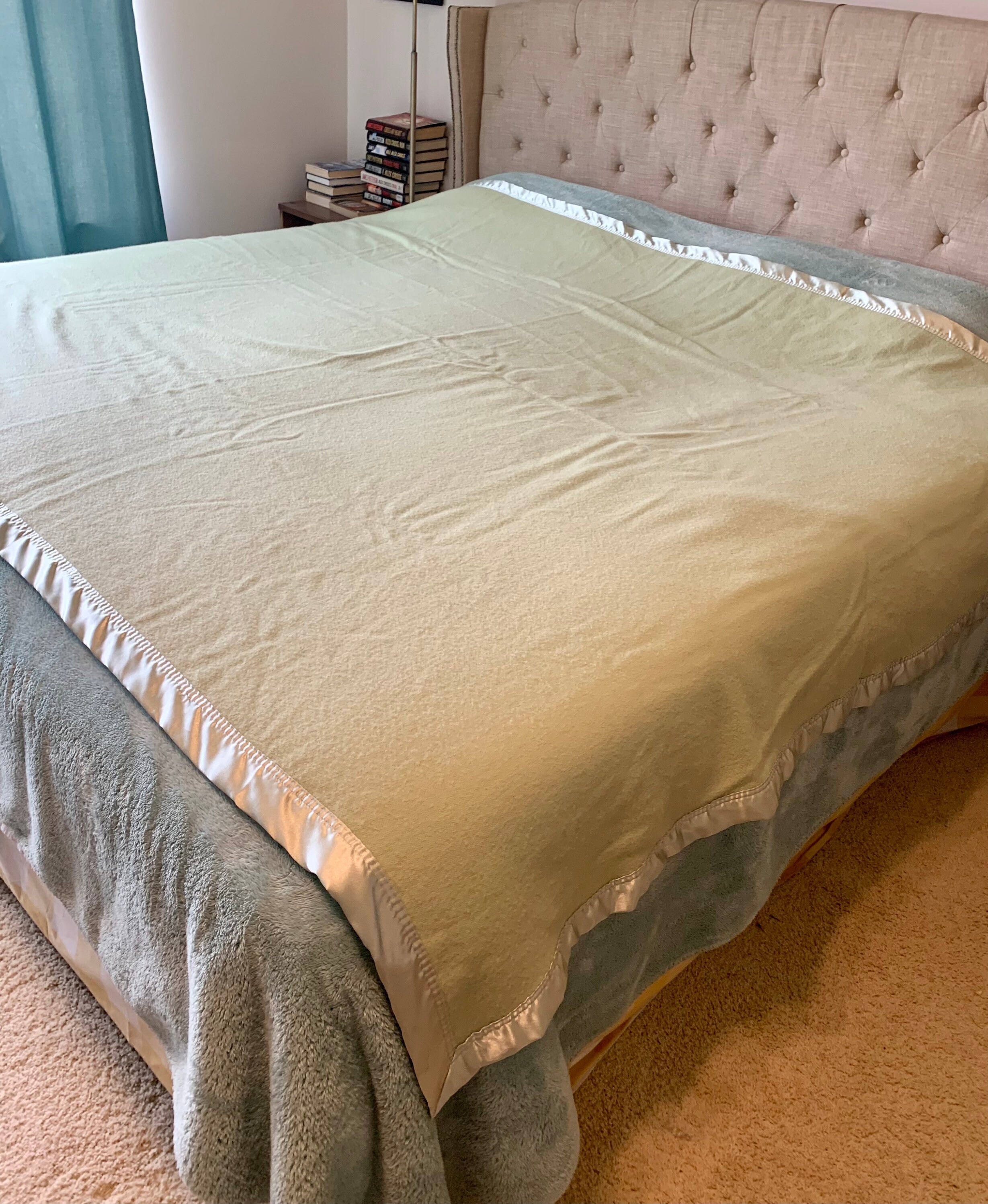 Vintage Twin/full Sage Green Wool Blanket Satin Trim Great Etsy