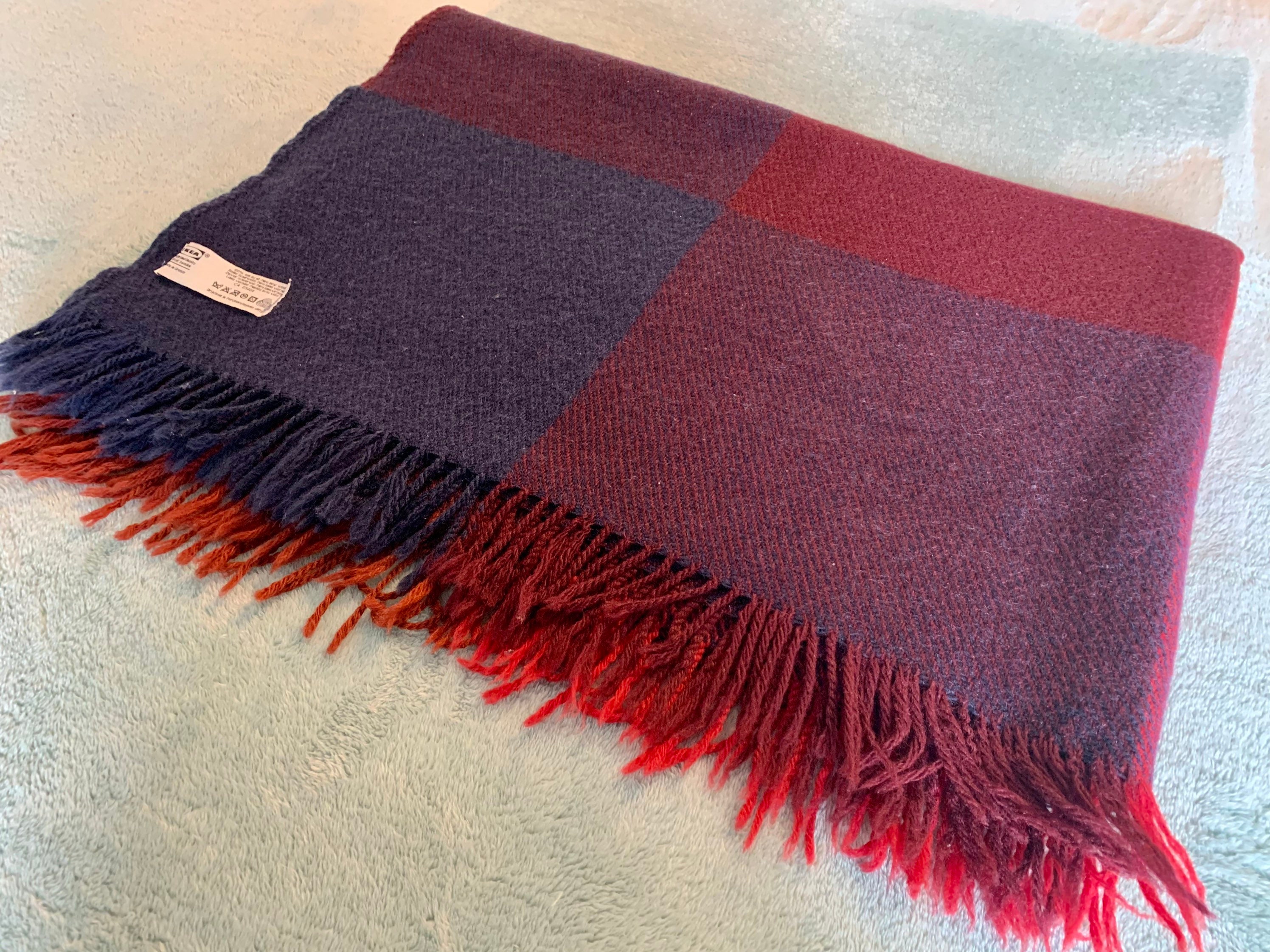 Discontinued Pure New Wool Throw Burgundy Rust Navy Plaid IKEA | Etsy