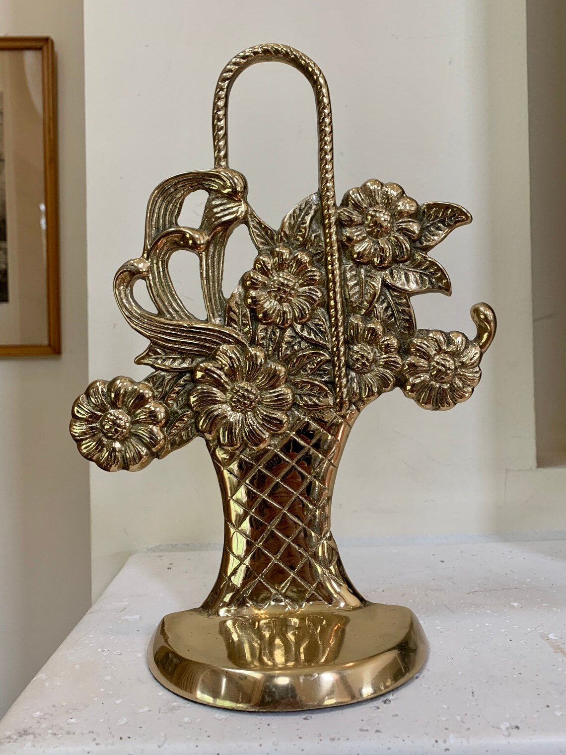 Solid Brass Flower Basket Door Stop Bookend Heavy Brass Shabby Etsy