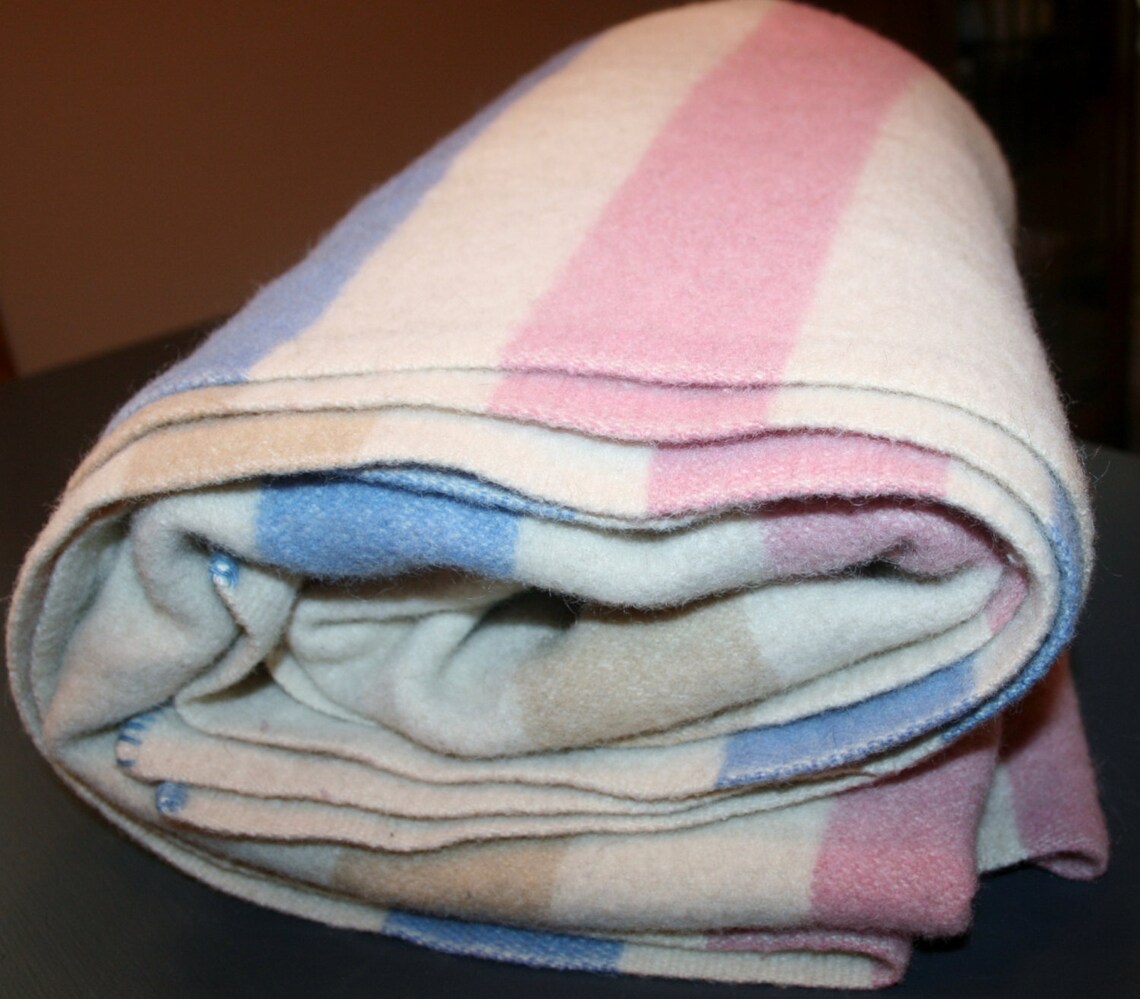 Vintage Pearce Woolrich Wool Blanket Hudson Bay Camp Blue Pink Etsy