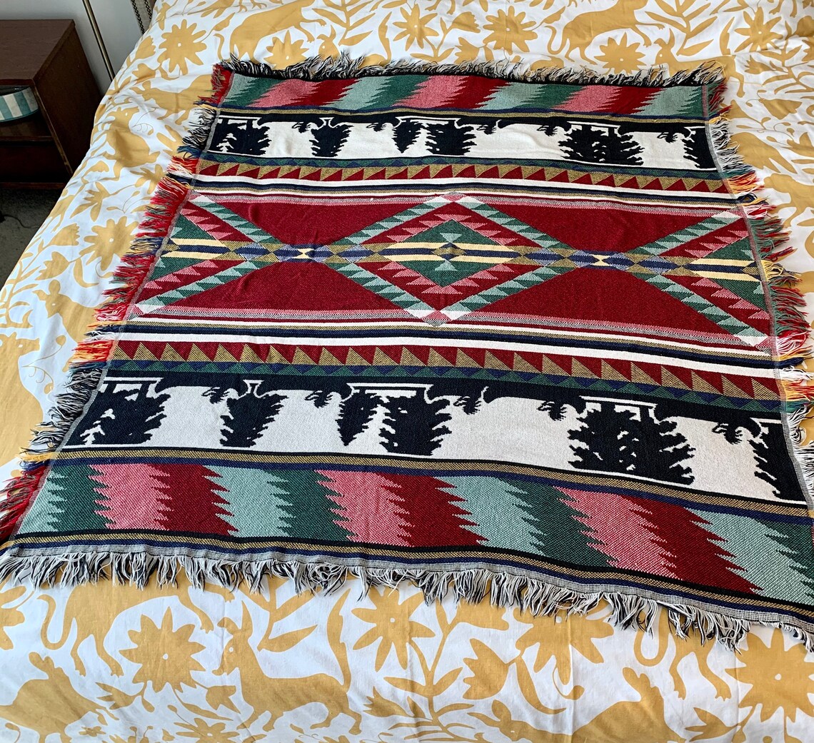 Crown Craft Woven Throw Blanket Cotton Southwestern Lodge Etsy
