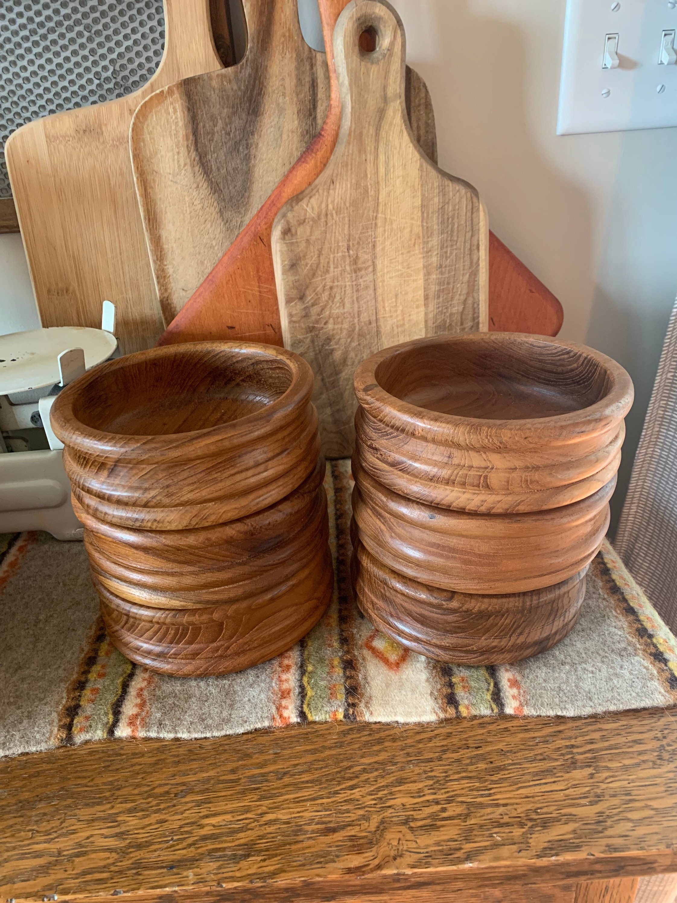 Vintage Teak Wood Salad Bowl Set Large Salad Bowl 6 Individual Etsy UK