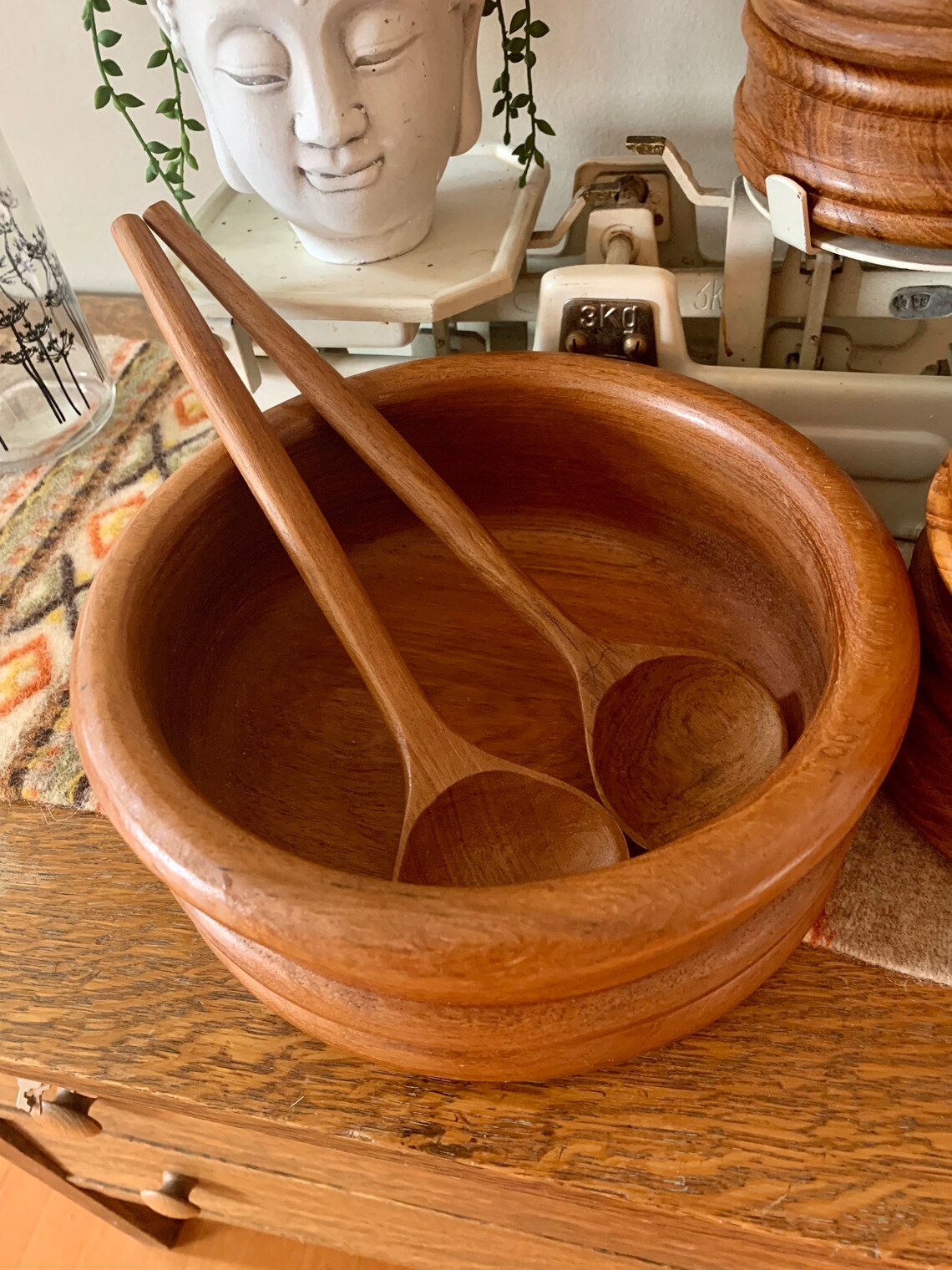 Vintage Teak Wood Salad Bowl Set Large Salad Bowl 6 Individual Etsy