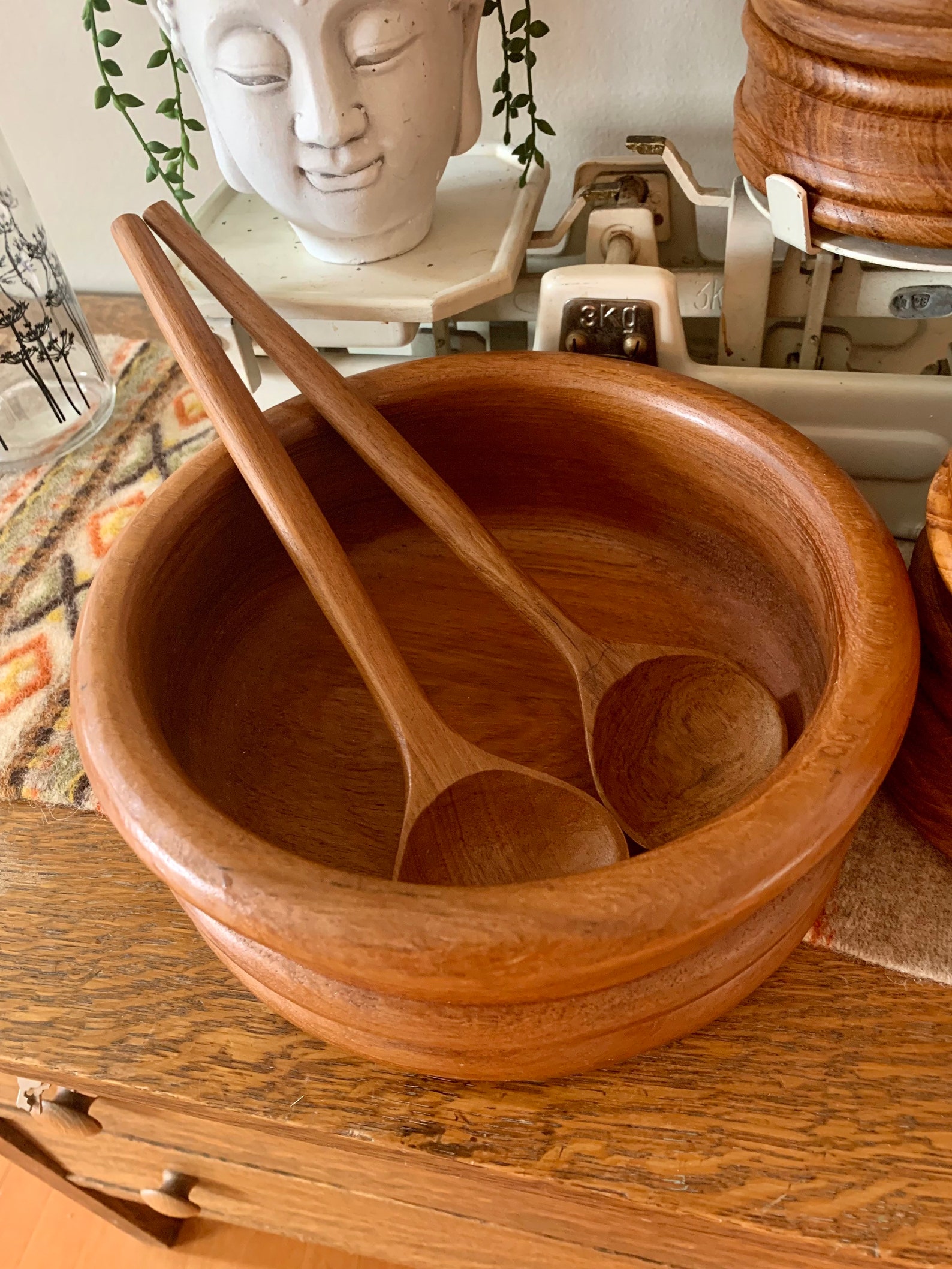 Vintage Teak Wood Salad Bowl Set Large Salad Bowl 6 Individual Etsy UK