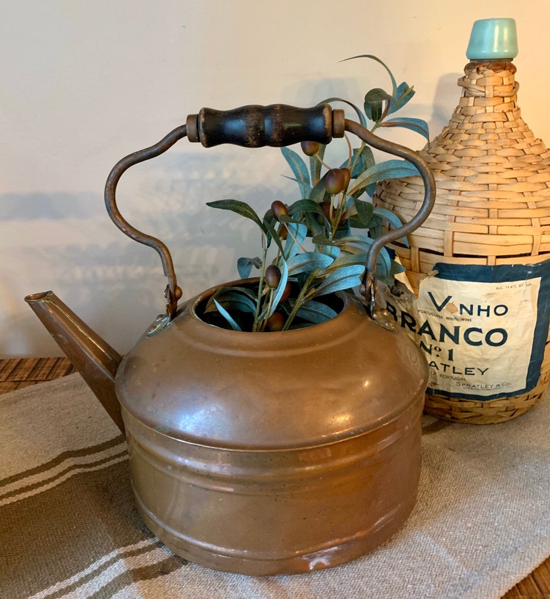 Vintage Large Copper Tea Kettle Planter Copper Kitchen Decor Etsy