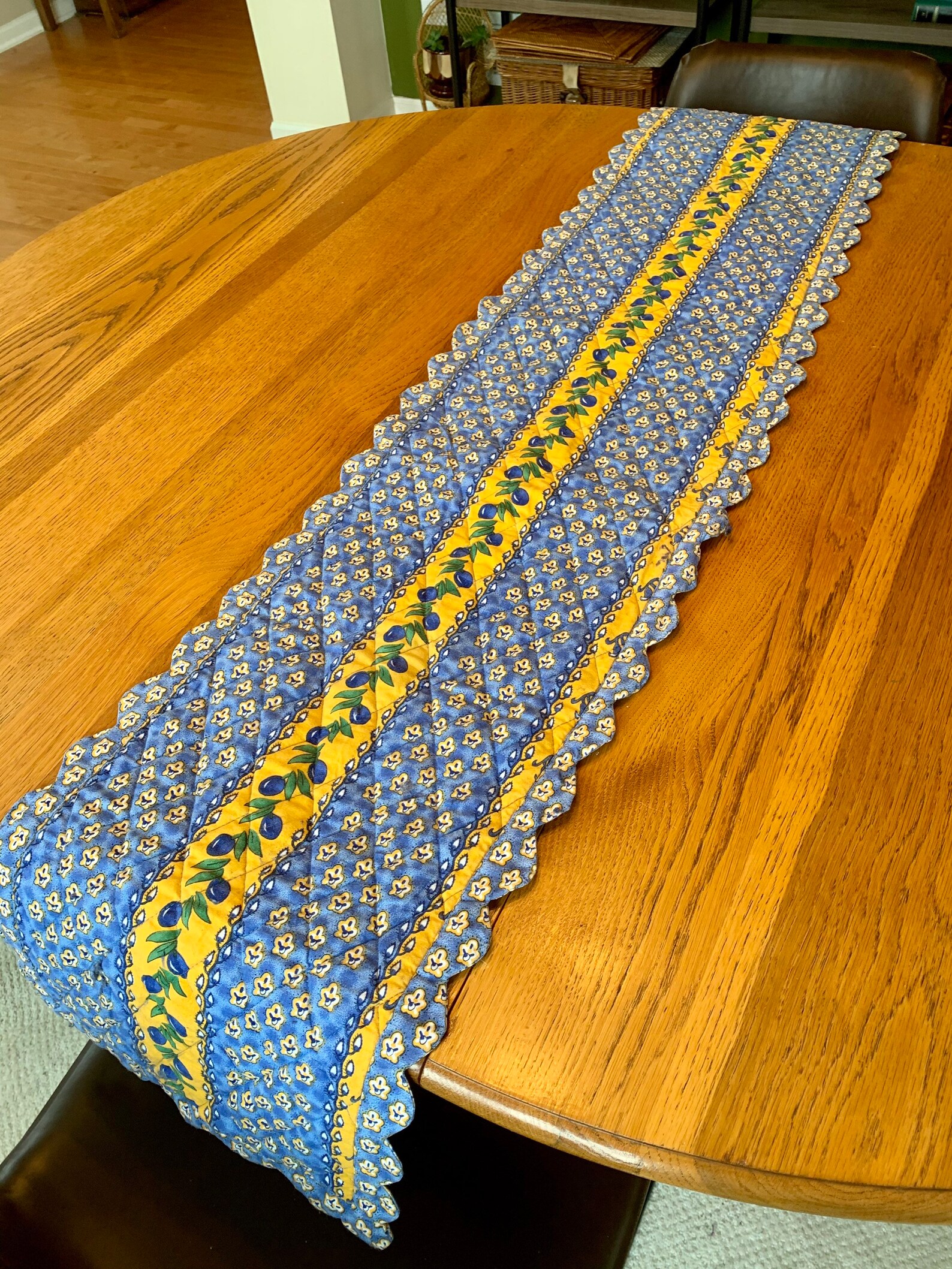 Vintage French Country Quilted Table Runner Blue Yellow Etsy