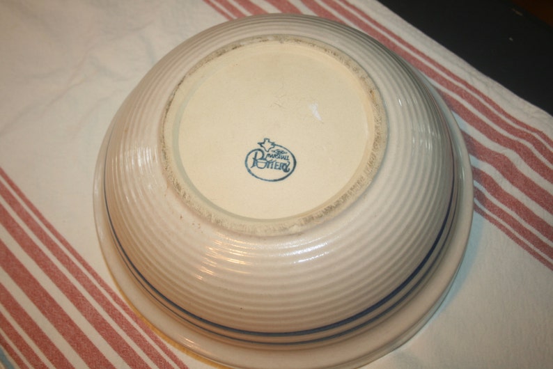 Large Marshall Pottery Mixing Bowl Blue Stripes 11 inches Etsy
