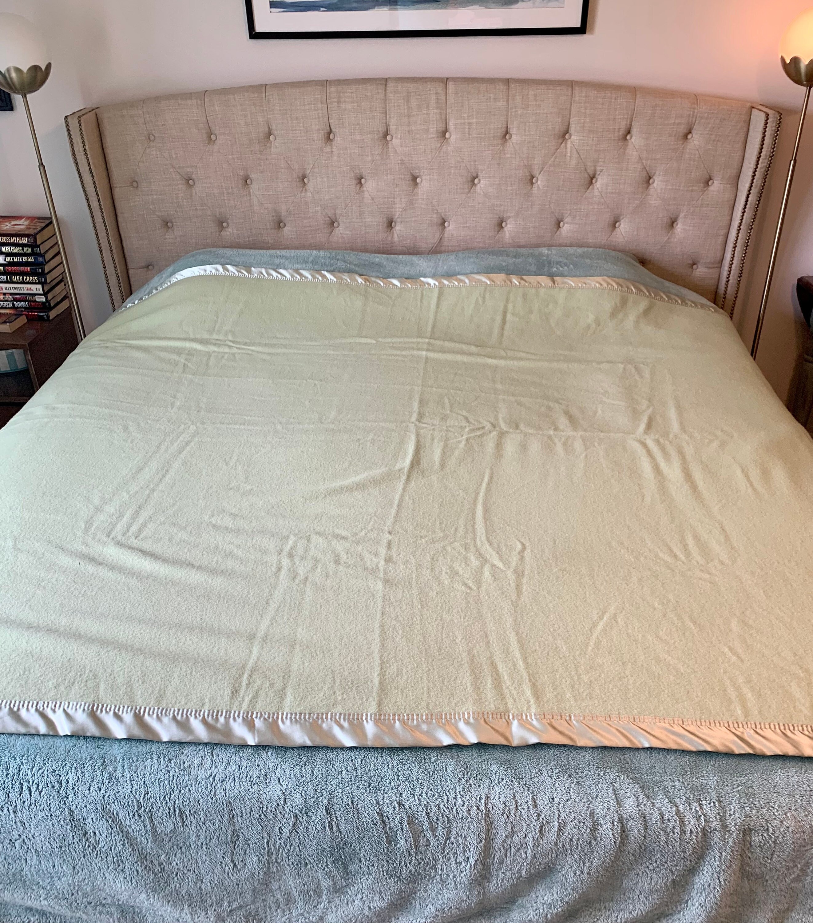 Vintage Twin/full Sage Green Wool Blanket Satin Trim Great Etsy