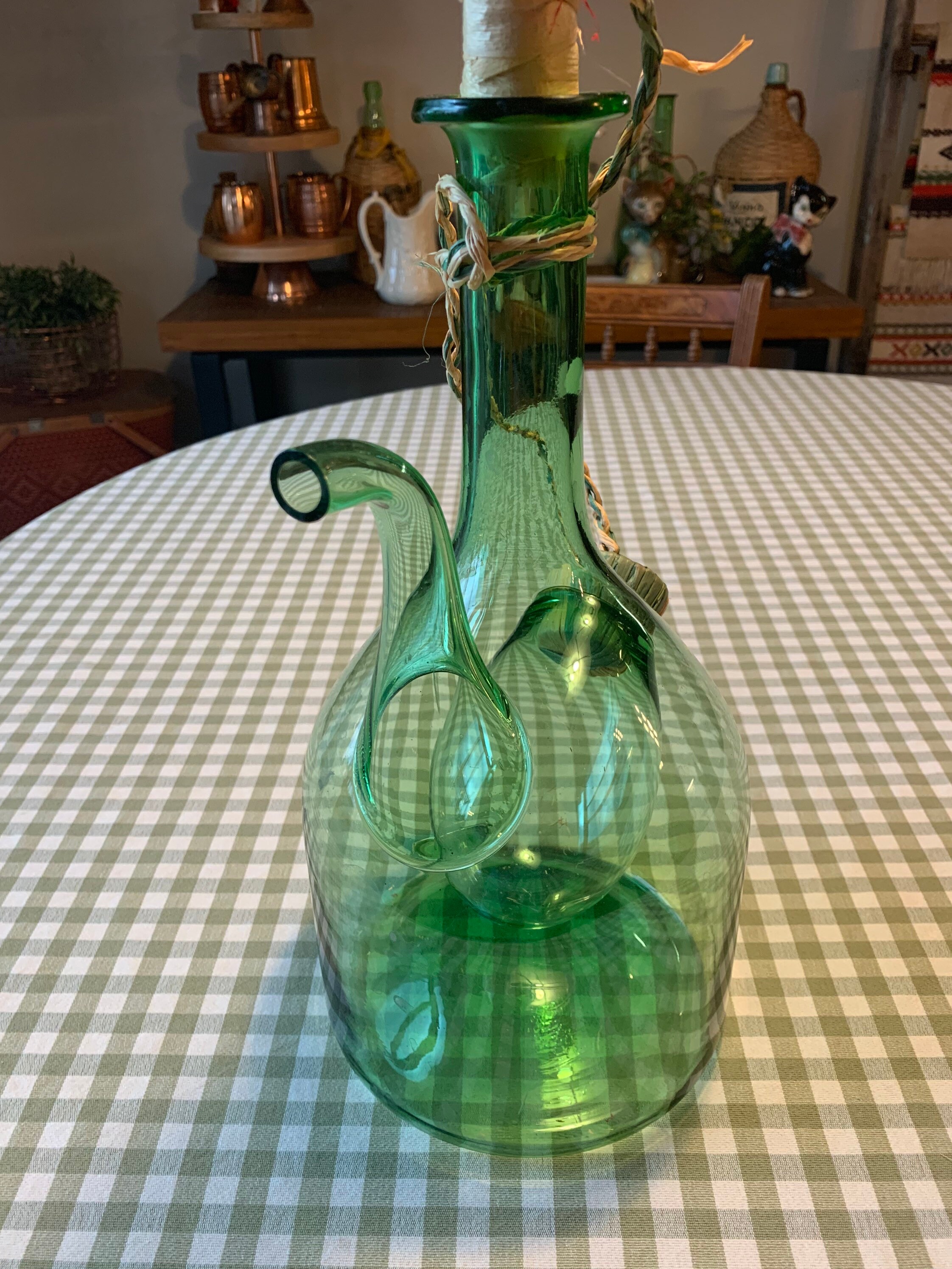 Vintage Green Glass Italian Wine Jug with Stoppers Blown Glass Etsy