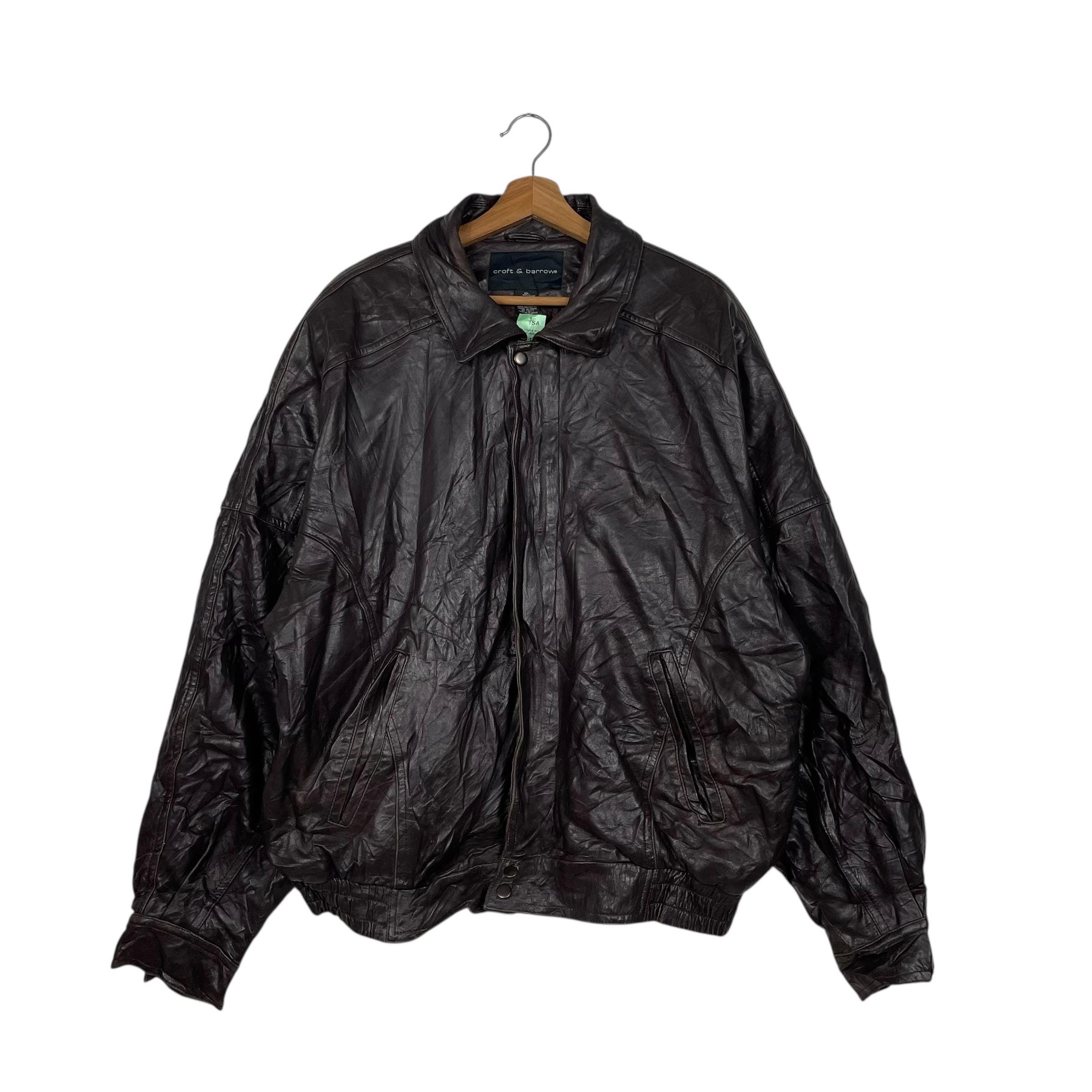 Veste En Cuir Homme Croft & Barrow - Taille 2XL - Style Bomber Zippé - Occasion Très Bon état