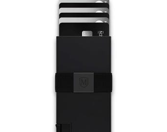 Carteira RFID minimalista para homens – Porta-cartões fino de metal preto – Presente de carteira pop-up