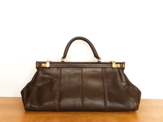 Vintage Leather Doctors Bag Top Handle Purse Handbag / Dark | Etsy