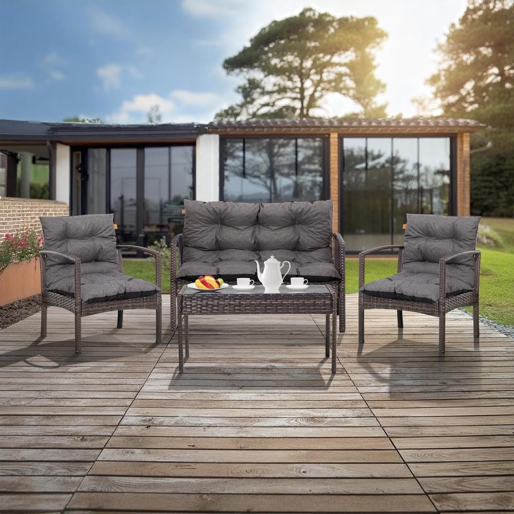 COSIEST Set Di 2 Tavolini Rotondi Per Esterni Grigio Scuro – Sgabelli Da Giardino Con Pois In MgO